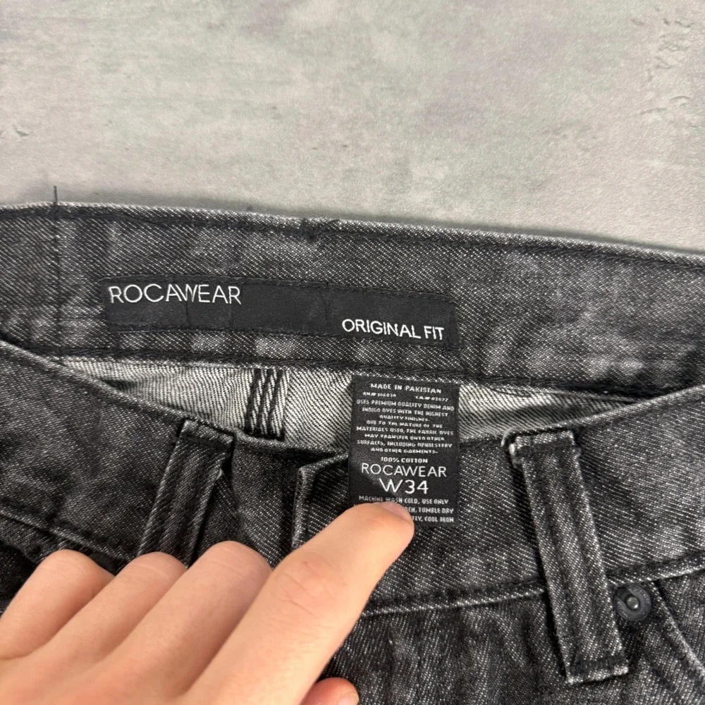 Rocawear Original Fit Jeans‎ Mens 34 Black Red Embroidered Logo Y2K Streetwear